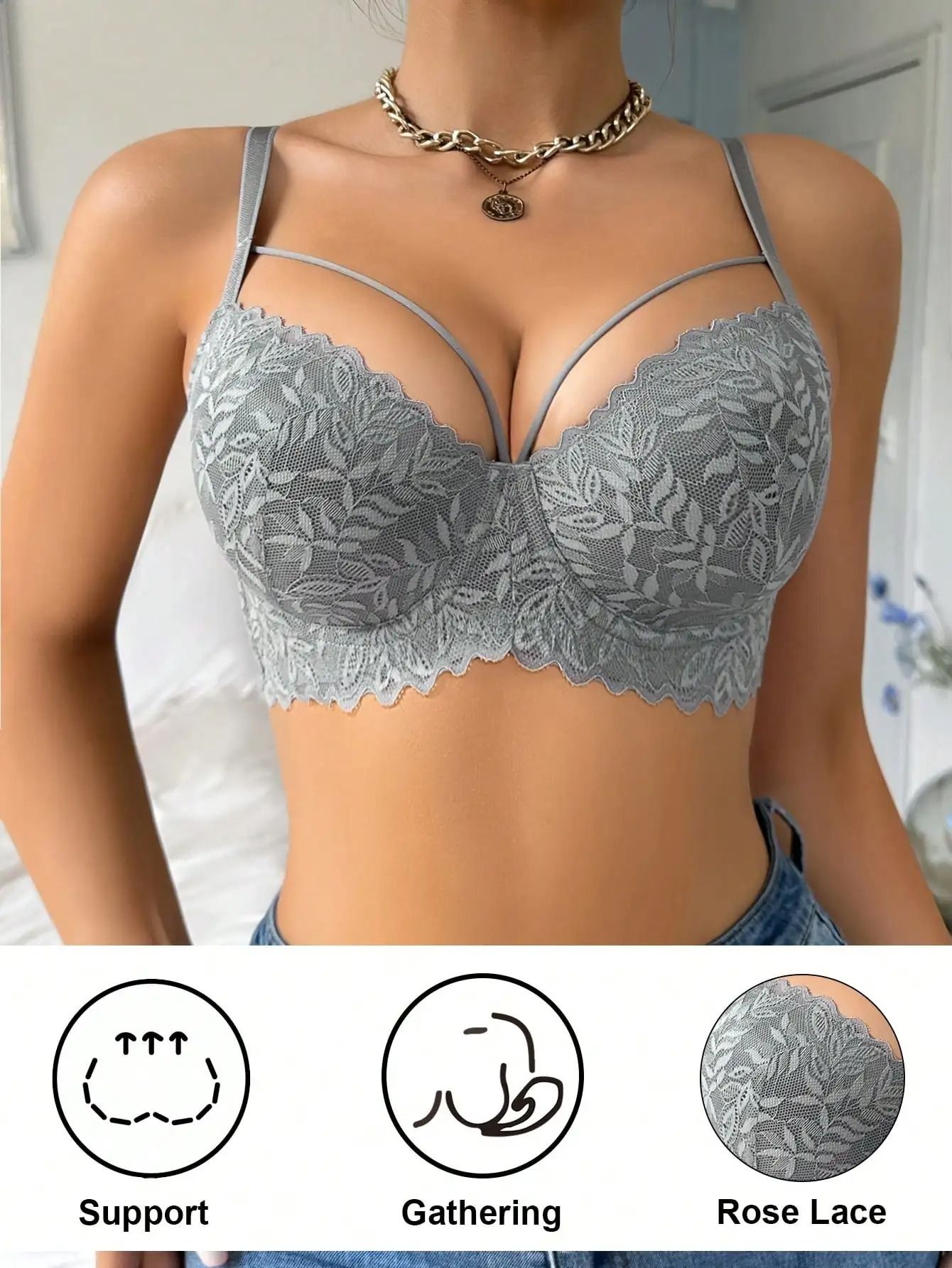 Womens Thin 3/4 Lace Sexy Beautiful Push-Up Anti-Sagging Breathable Underwire Bra