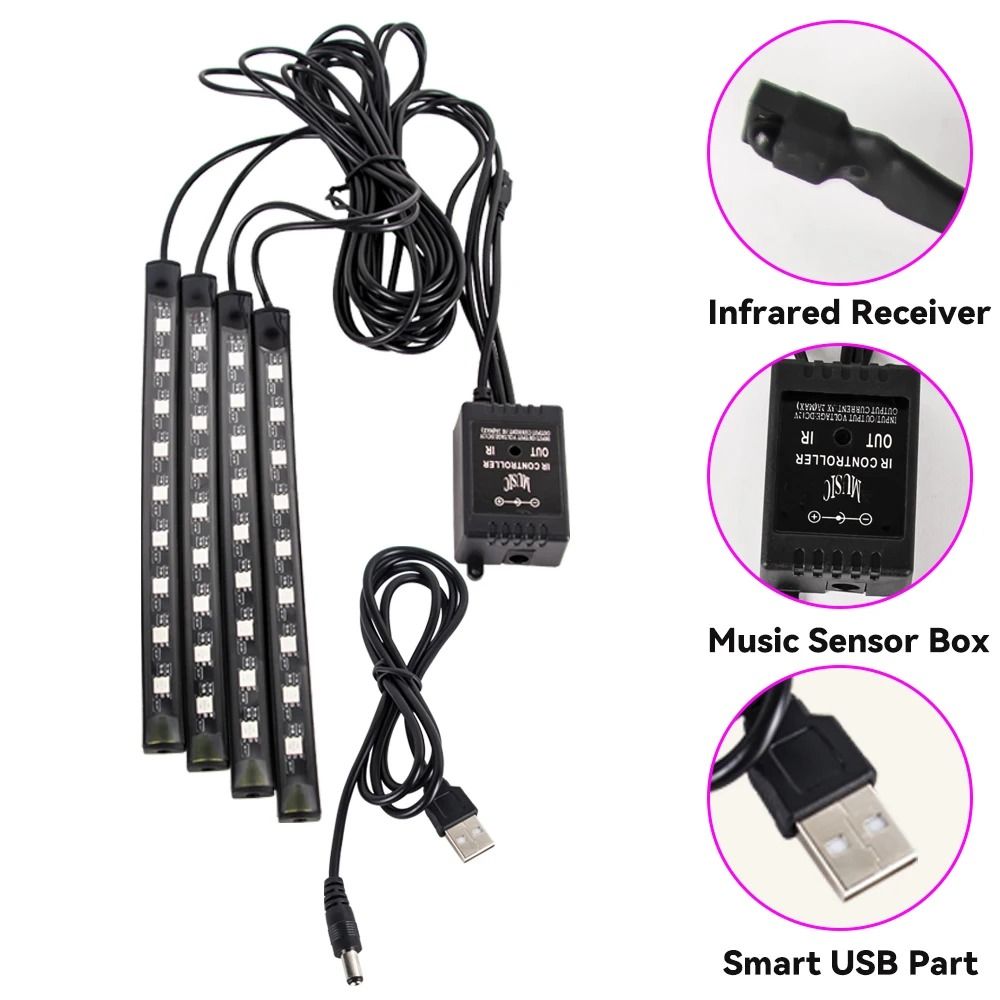 Neon LED Car Interior Ambient Foot Light USB RGB Light