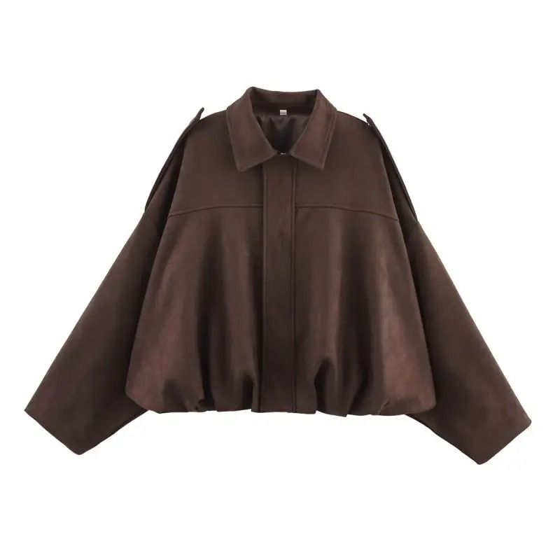 Womens Suede Bomber Jacket In Brown And Green