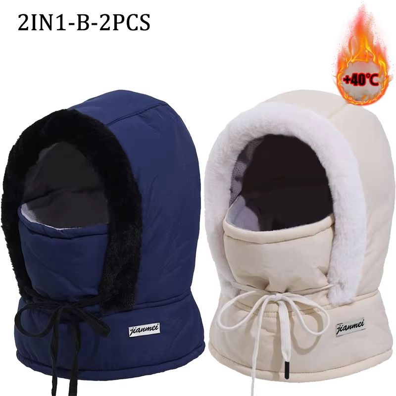 Thermal 3 in 1 Hooded Scarf Hat with Plush Neck Warmer
