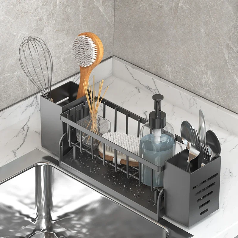 Kitchen Sink Drain Rack Organizer Self Draining Shelf for Soap Sponge & Dishcloth ABS Plastic Sink Holder
