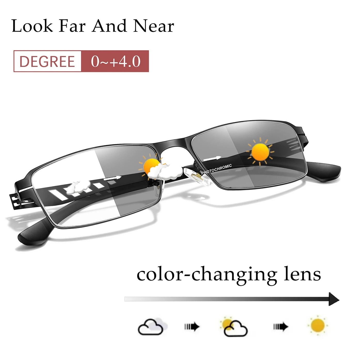 Metal Frame Photochromic Reading Glasses with Anti Blue Light Protection