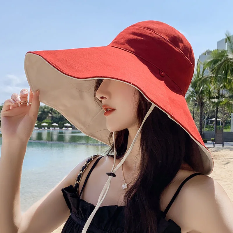 Anti-UV Protection Hiking Fisherman Cap, Wide Brim Sun Hat Women, Foldable Solid Beach Hat, Double Sided Sun Hat