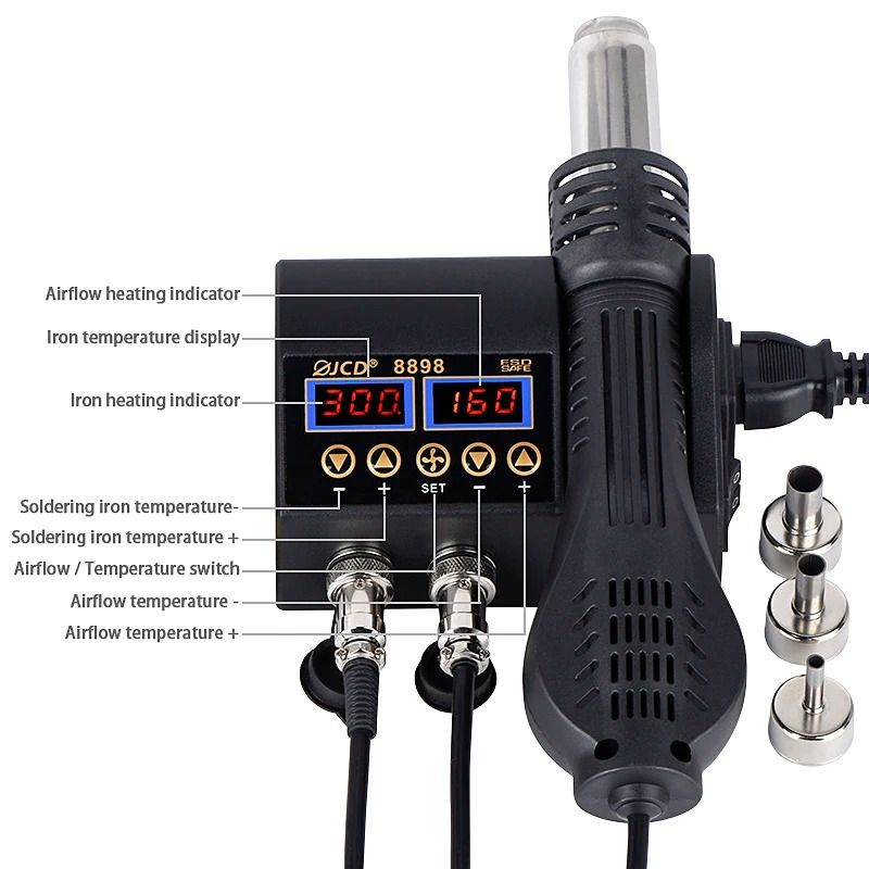 2 in 1 Digital LCD Soldering and Hot Air Rework Station for Electronics Repair