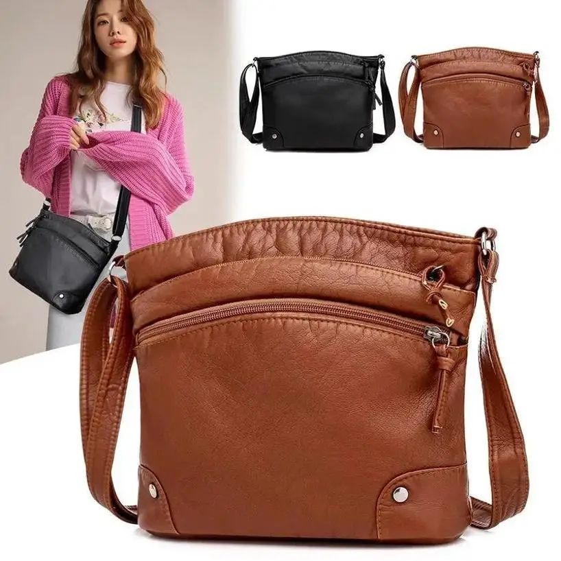Everly Classic Women Crossbody Bag – Retro Soft Leather Shoulder Bag with Large Capacity & Multi Compartments