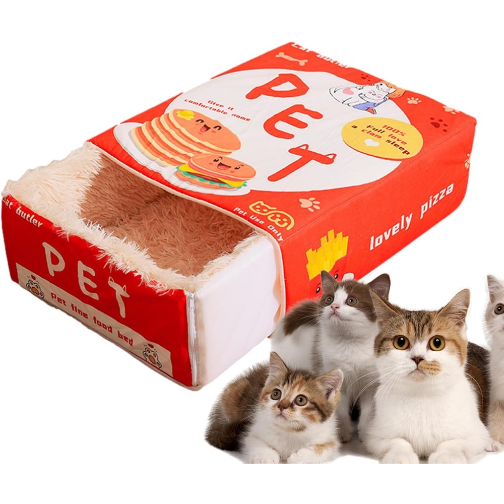 Plush Pet House, Rectangular Cat Nest Bed with Zipper, Soft Cotton Snack Box for Cats, Dogs, Puppies