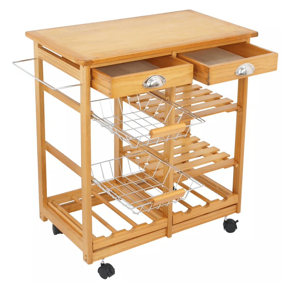 Rolling Kitchen Island Cart, Wood Mobile Serving Cart with Storage for Home & Restaurant