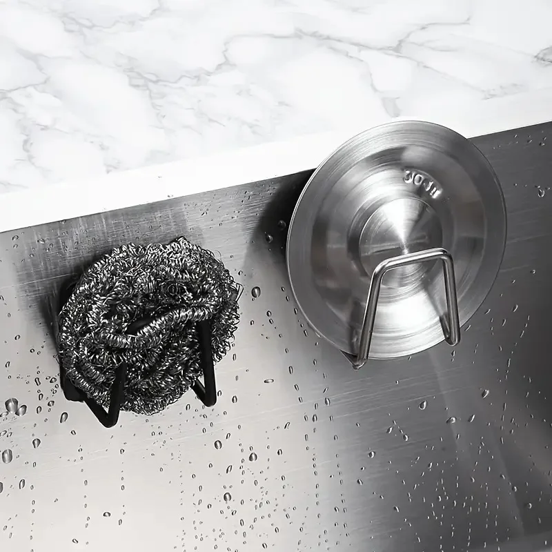 Self Adhesive Sink Drain Drying Rack with Wall Hooks Kitchen Holder and Bathroom Storage Wire Ball Organizer