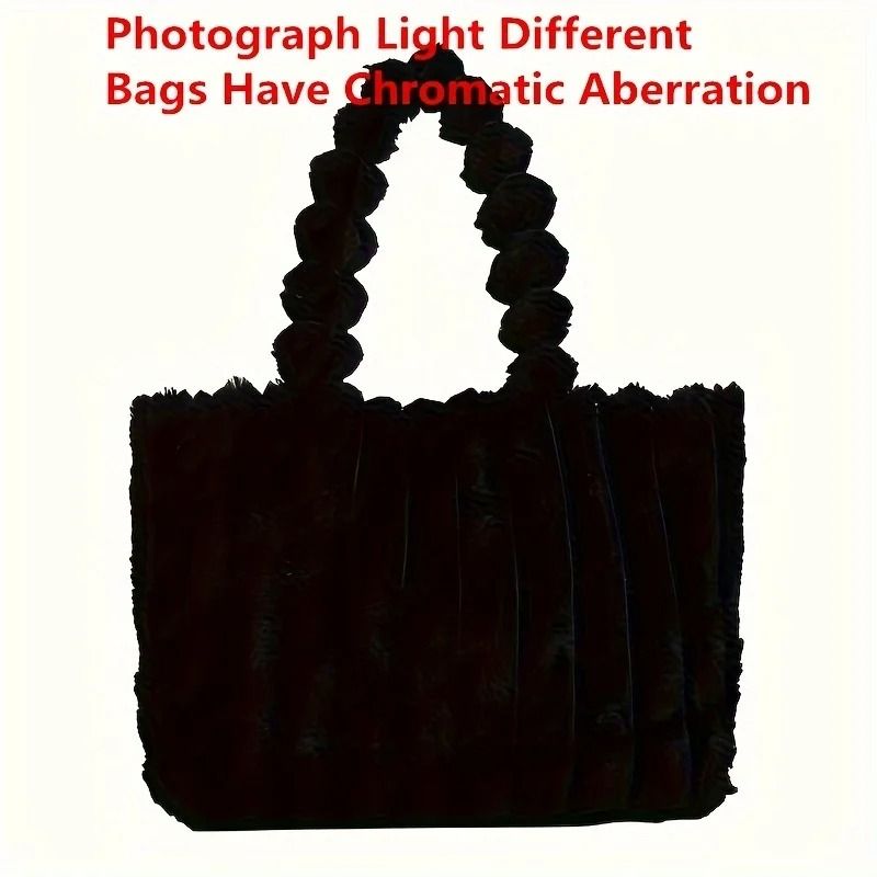 Luxurious Plush Tote Bag Striped Faux Fur Shoulder Handbag