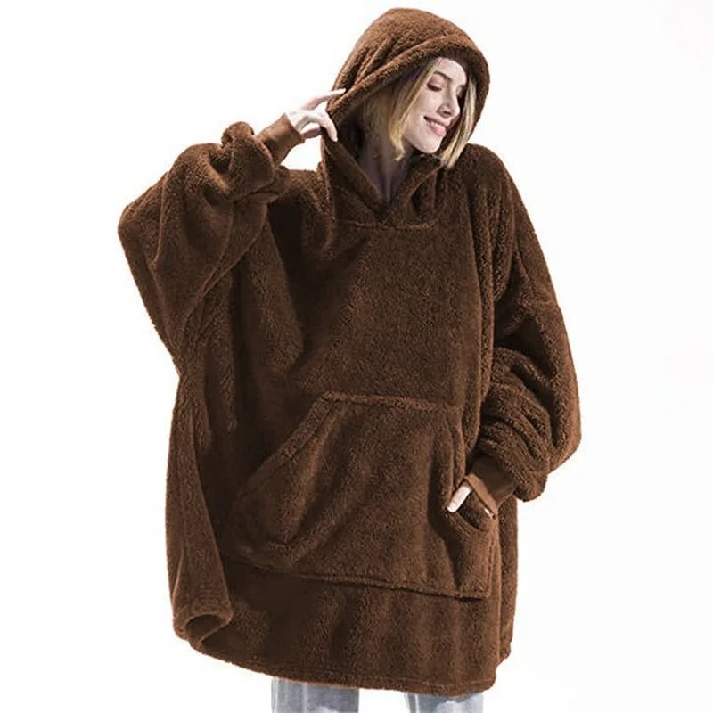 Women Winter Thick Warm Hooded Outerwear Double Fleece Pocket Pullover