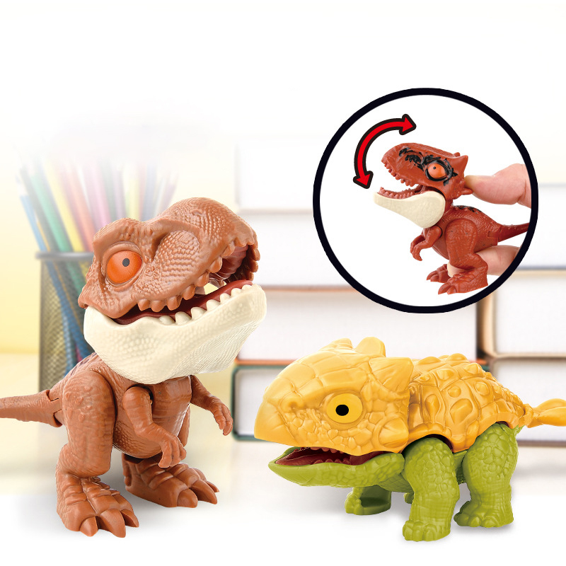 Funny Mini Cartoon Dinosaur Toy Plastic Tyrannosaurus Finger Puppet, Jointed Animal Hand Doll Prop