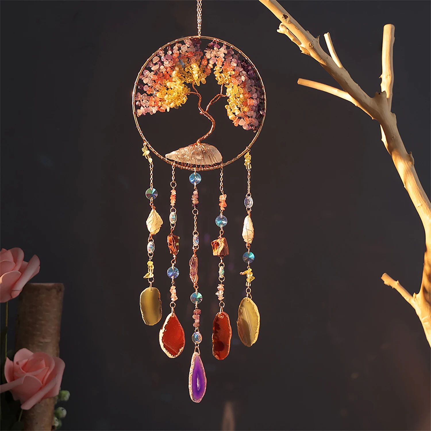 Agate Dream Catcher Crystal Wall Hanging Moon Sun Star Boho Decor