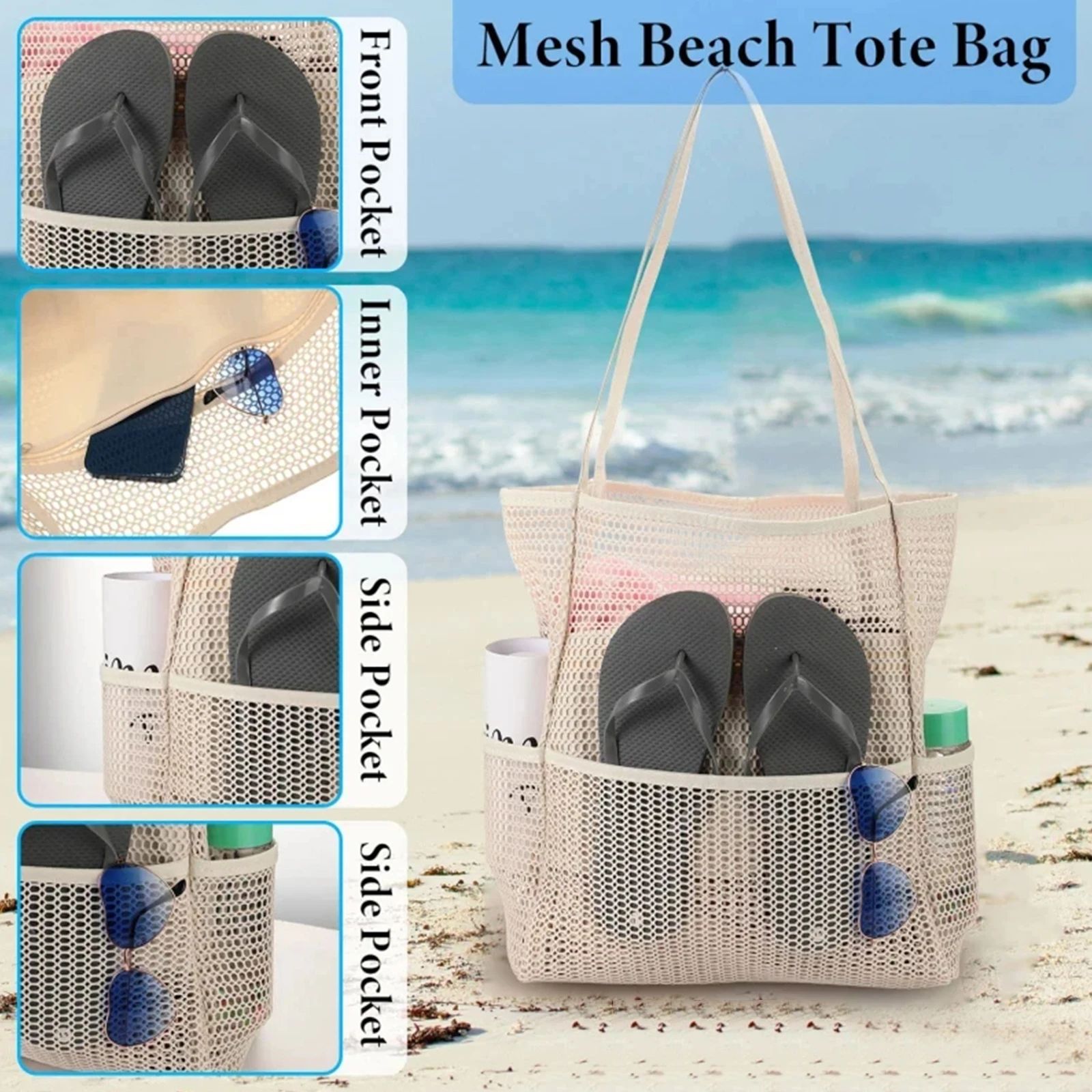 Large Mesh Beach Tote Shoulder Bag