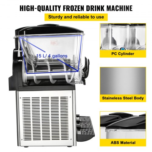 3x15L Commercial Slushy Machine, 1200W Stainless Steel Frozen Drink Maker, Adjustable Temperature (26.6°F-28.4°F)