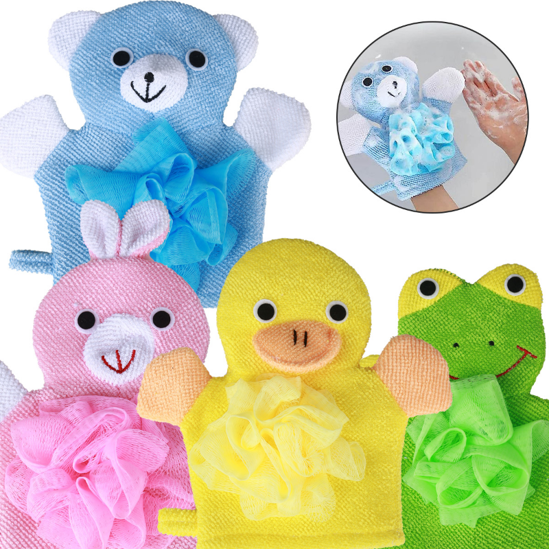 Cute Animal Kids Bath Gloves Soft Cartoon Bath Mitt and Sponge for Fun Gentle Bath Time