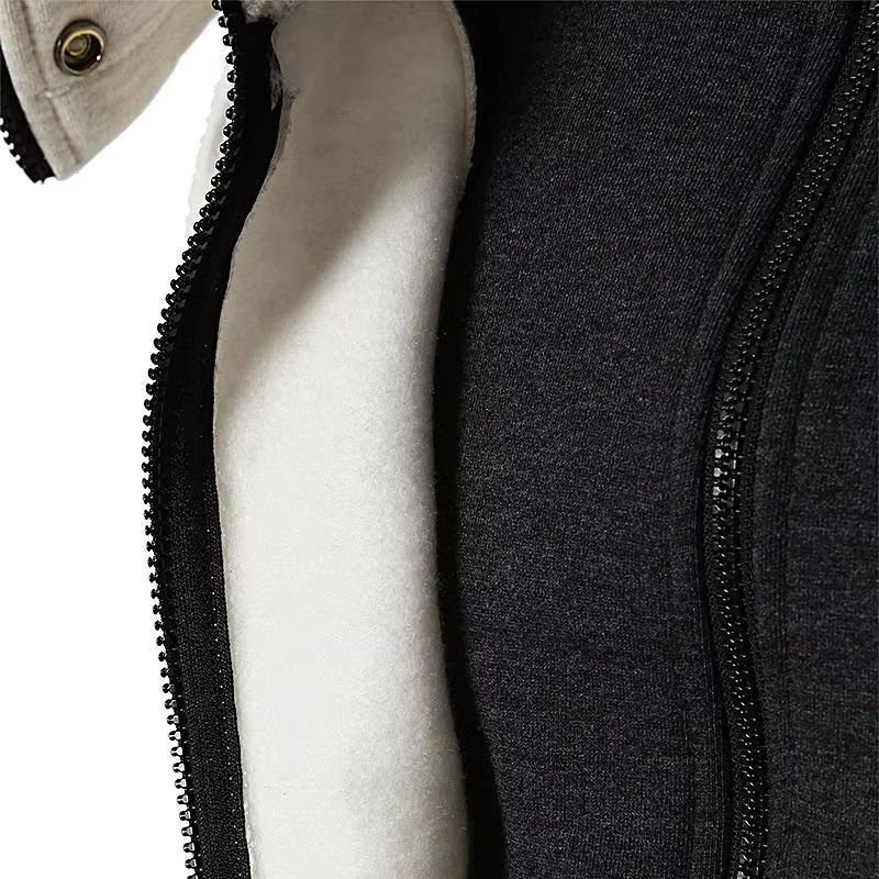 Urban Slim-Fit Fleece Bomber Jacket with Scarf-Style Stand Collar
