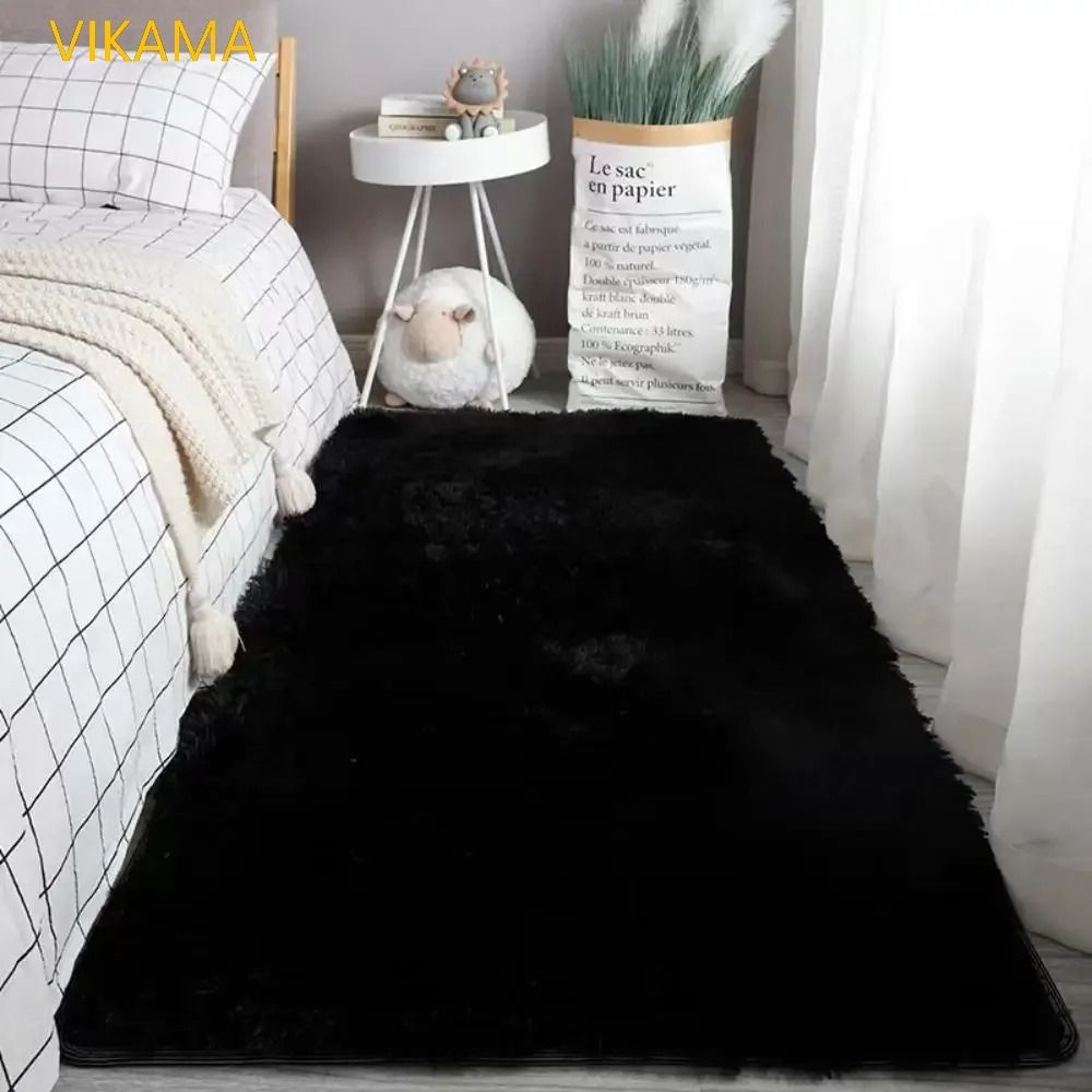 VIKAMA Silk Wool Solid Colour Rug Luxury Soft Non Slip Washable Mat for Living Room Bedroom