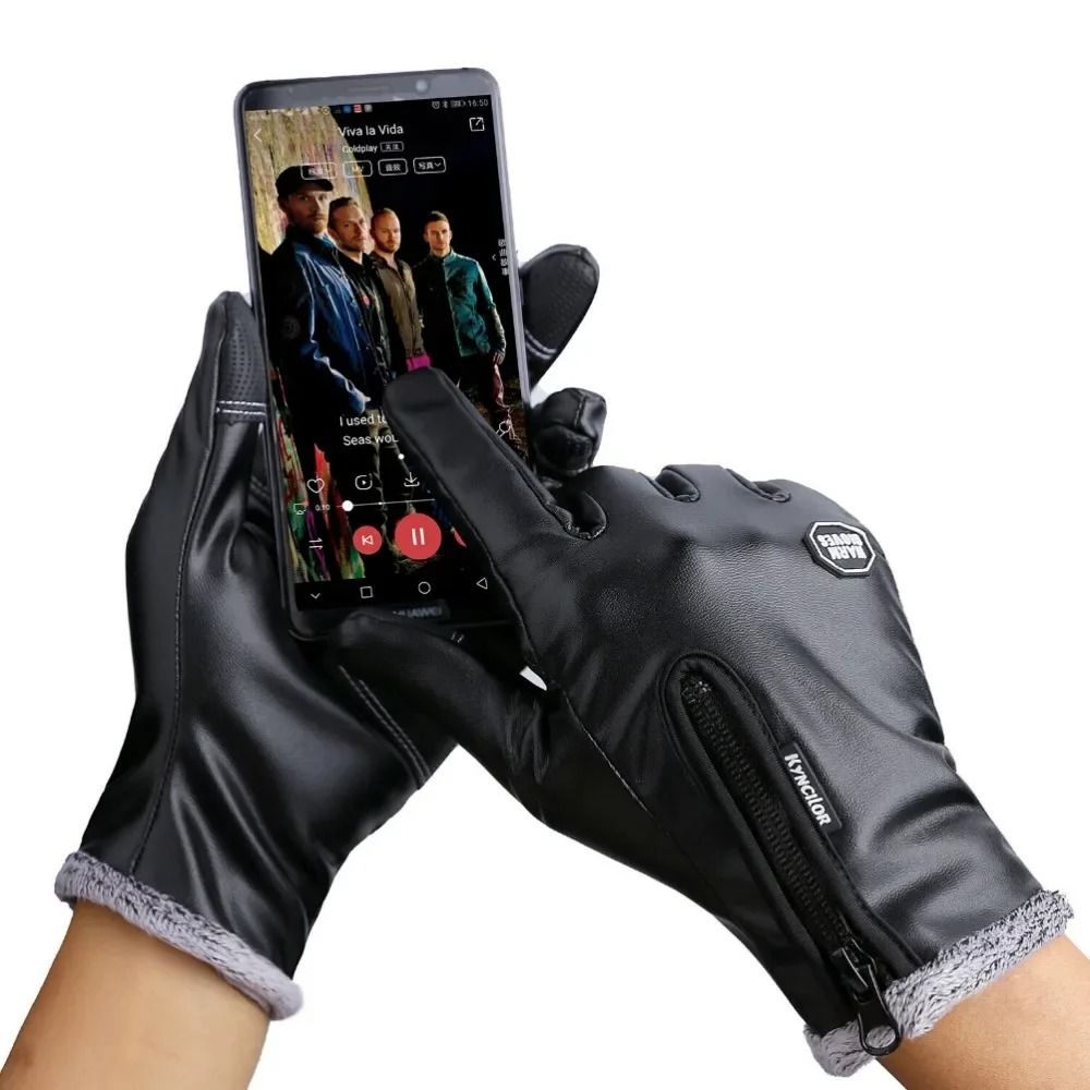 Winter Leather Thermal Windproof and Waterproof Touchscreen Gloves for Driving Skiing and Outdoor Sports