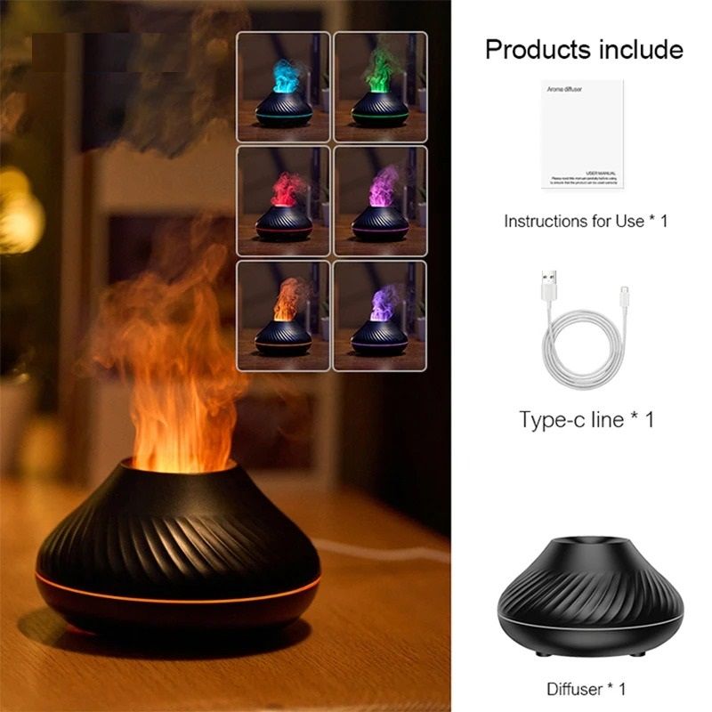 Volcanic Aroma Diffuser 130 ml USB Humidifier with Flame Night Light