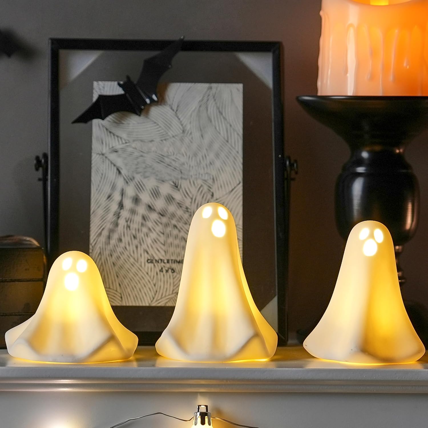 Creative Halloween LED Ghost Decor, Luminous Glowing Ghost Ornament, Handmade Desktop Decoration
