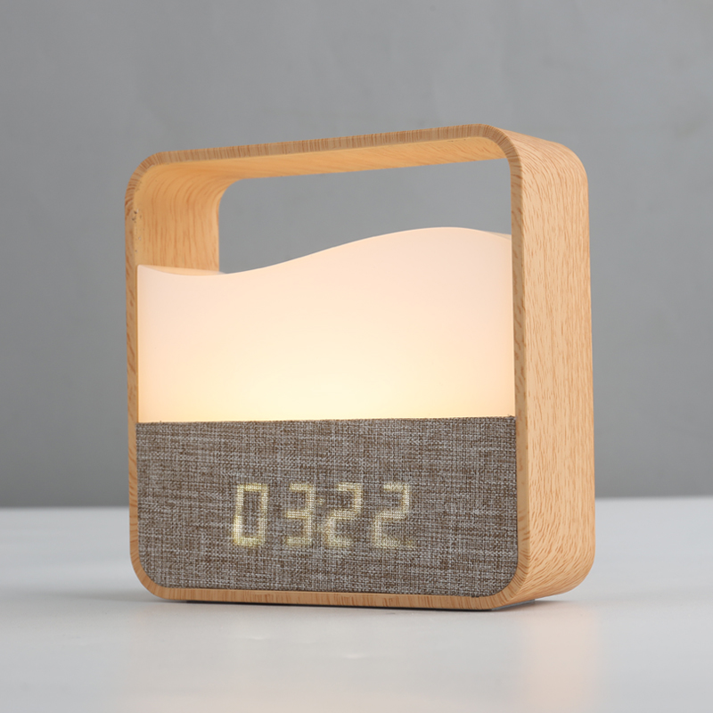 Creative Small Alarm Clock Night Light, Wood Grain Bedside Clock, Rechargeable Portable Night Light for Sleep, Hand-held