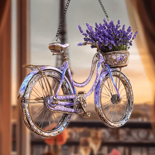 Lavender Bicycle Suncatcher Floral Light Catcher Hanging Decor for Home & Garden