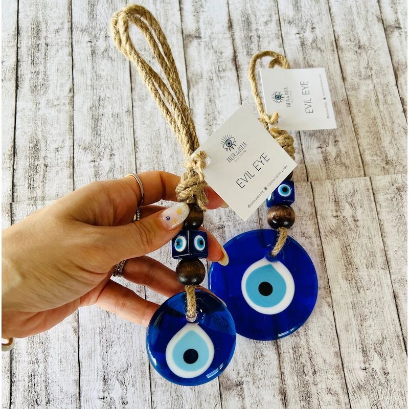 Turkish Evil Eye Macrame Wall Hanging – Nazar Protection Charm Rearview Mirror & Home Decor