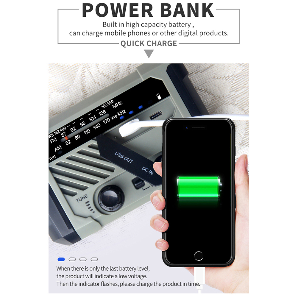 Solar Hand Crank Emergency Weather Radio with Flashlight Siren and Phone Charger