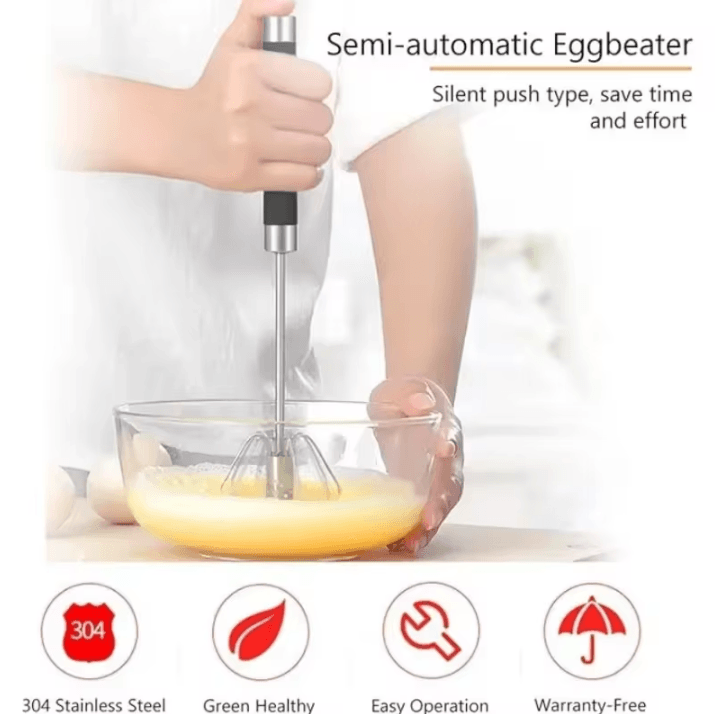 SwiftMix Semi Automatic Egg Beater Stainless Steel Manual Egg Whisk Rotating Hand Push Kitchen Mixer