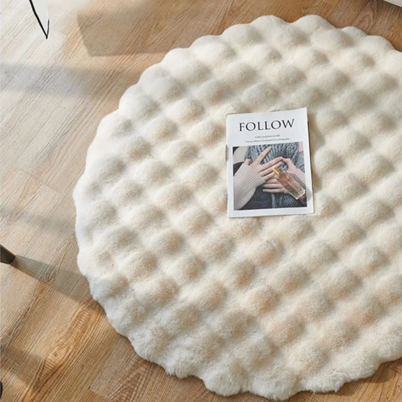 Round Faux Fur Plush Rug Soft Fluffy Carpet Cozy Floor Mat