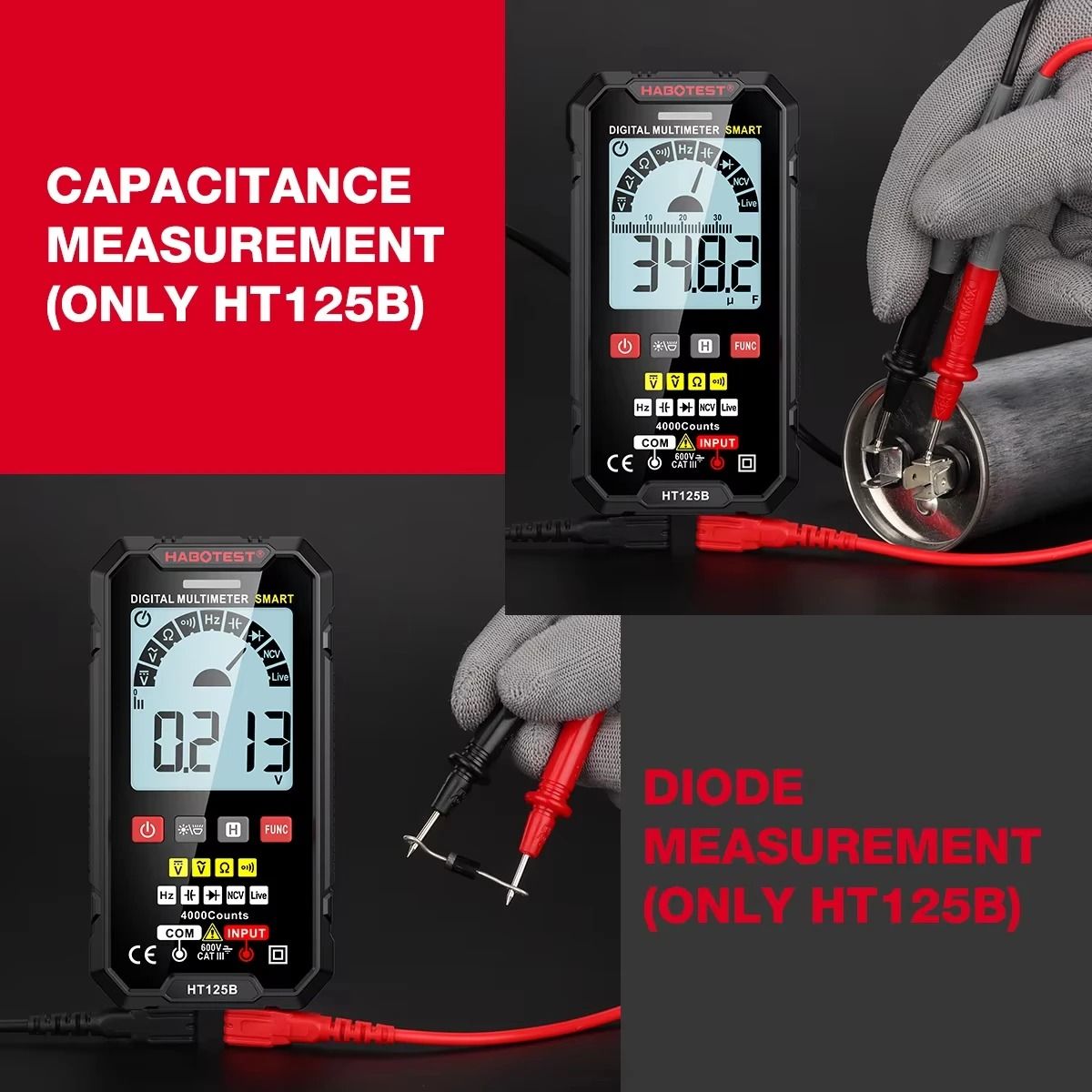 HABOTEST HT125 Smart Multimeter 600V AC DC True RMS Digital Tester