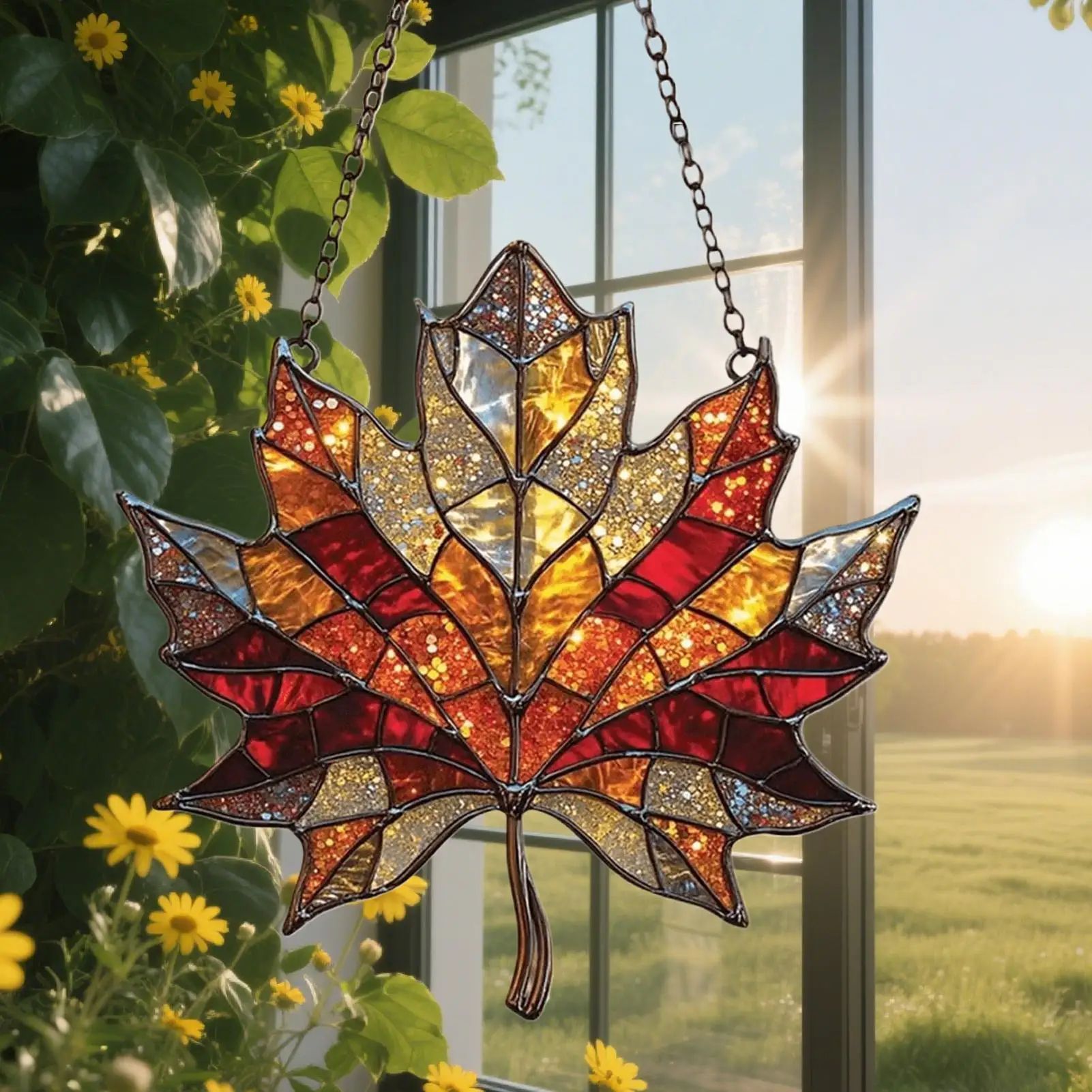 Acrylic Maple Leaf Light Catcher Hanging Decor