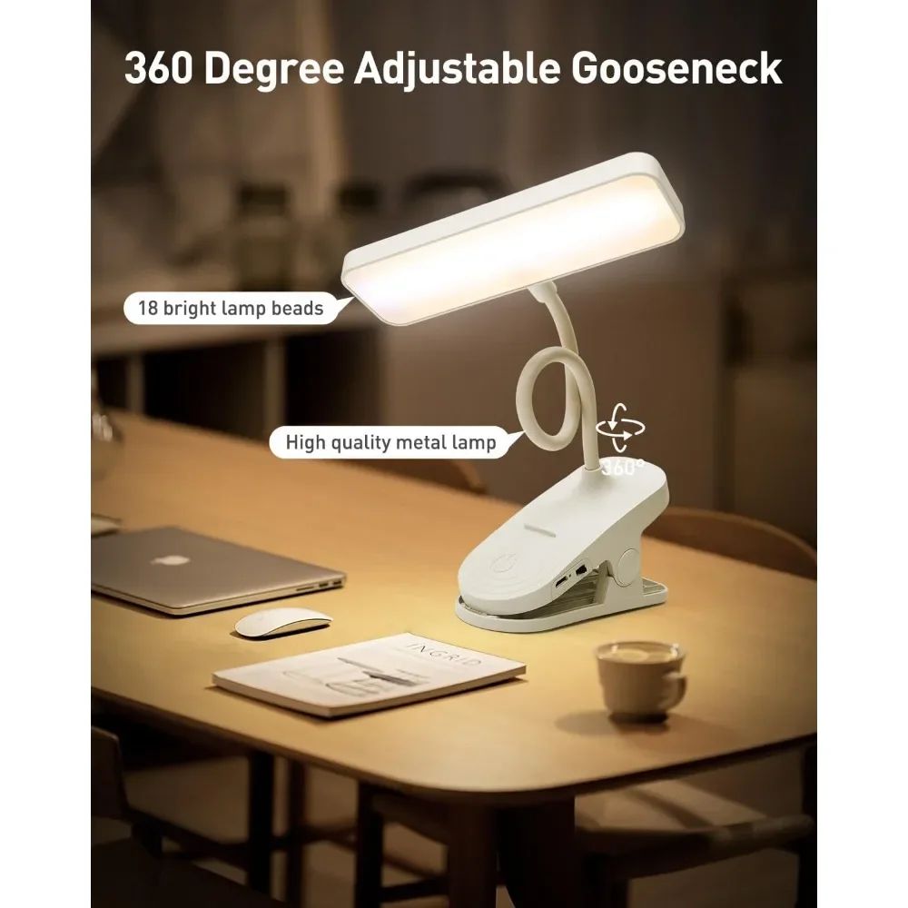 Rechargeable LED Clip Desk Lamp Flexible Reading Light with Eye Protection