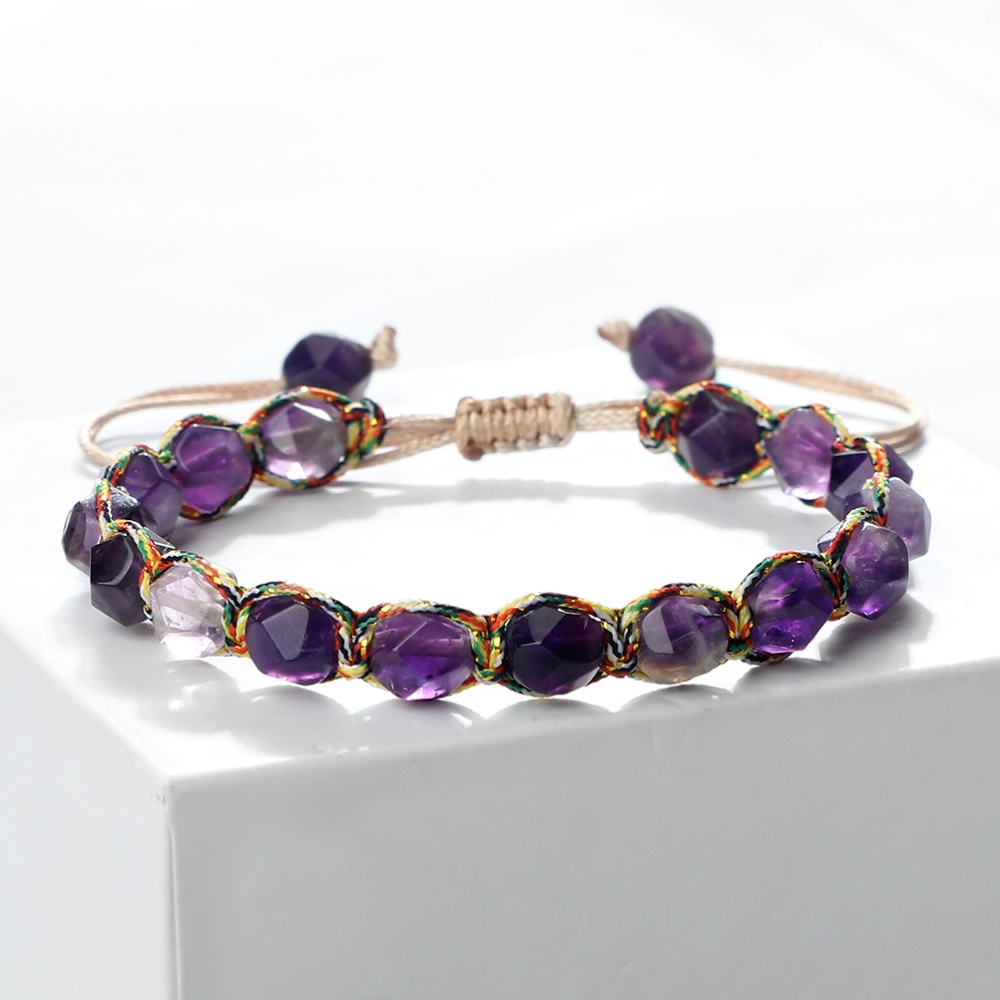 Women Malay Stone Cut Face Bracelet Yellow Agate Handmade Wristband Vacation Healing Beach Jewelry