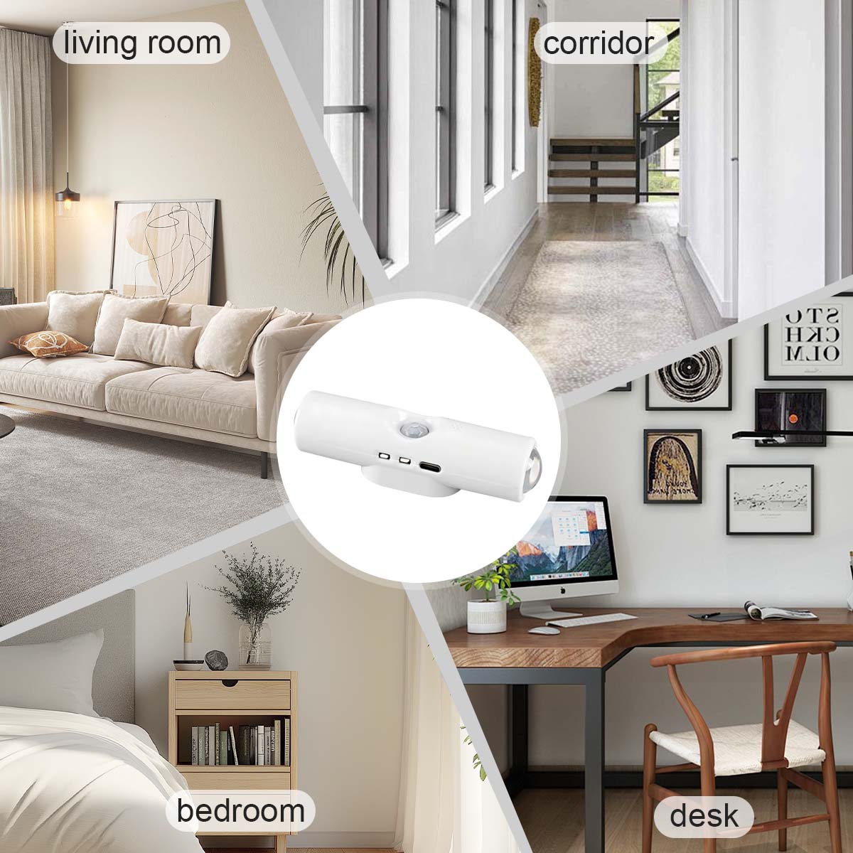 Wall Lamp Punch-Free Bedside Bedroom Night Light, LED Spotlight with Induction Magnetic Charging, Small Hill Soft Light