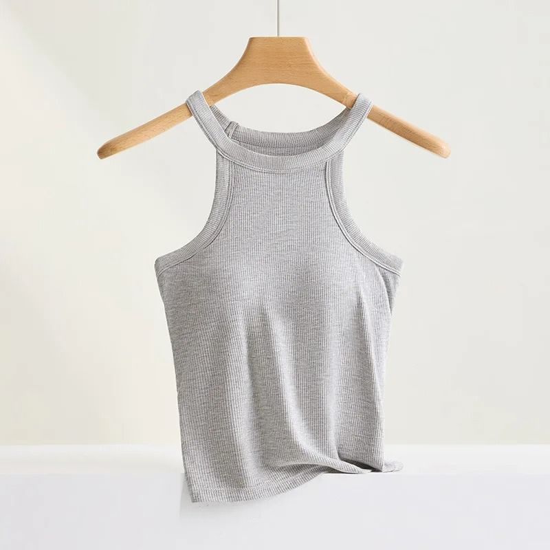 Threaded Halter Neck Camisole Top With Built In Bra