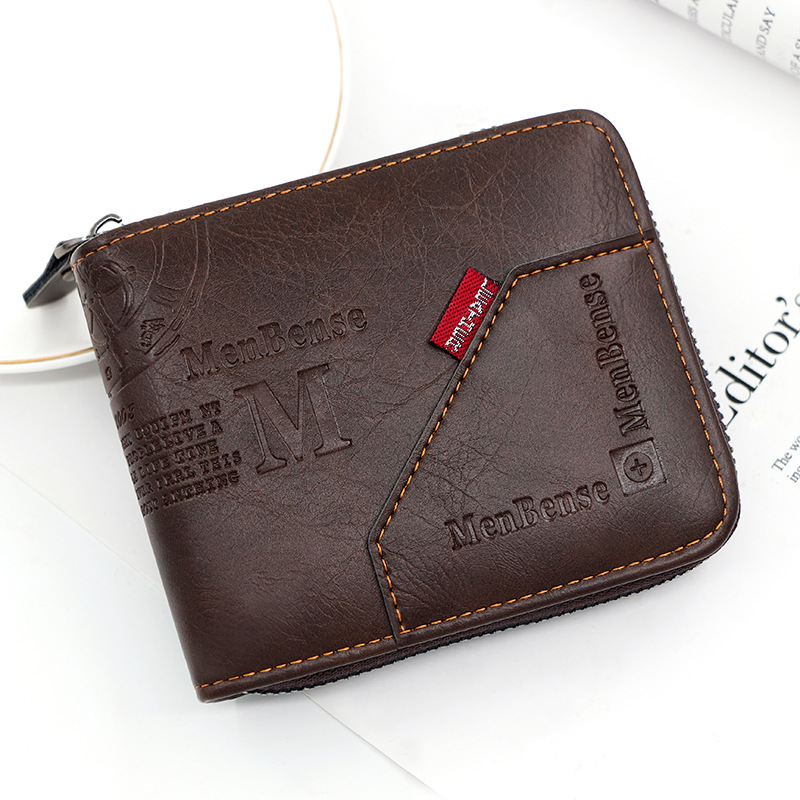 Mens Zipper Wallet PU Wax Oil Skin Coin Purse Short Card Holder for Men