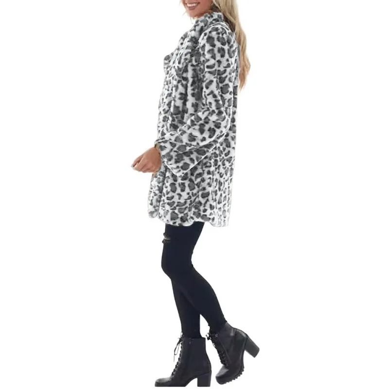 Womens Leopard Faux Fur Coat | Premium Winter Streetwear Overcoat & Casual Turn-Down Collar Jacket