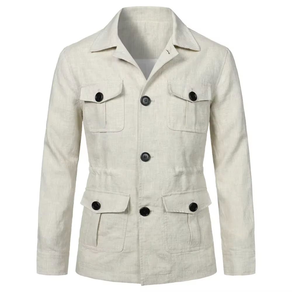 Retro Men's Linen Safari Jacket – Classic British Style Safari Jacket with Multi-Pocket Utility Design