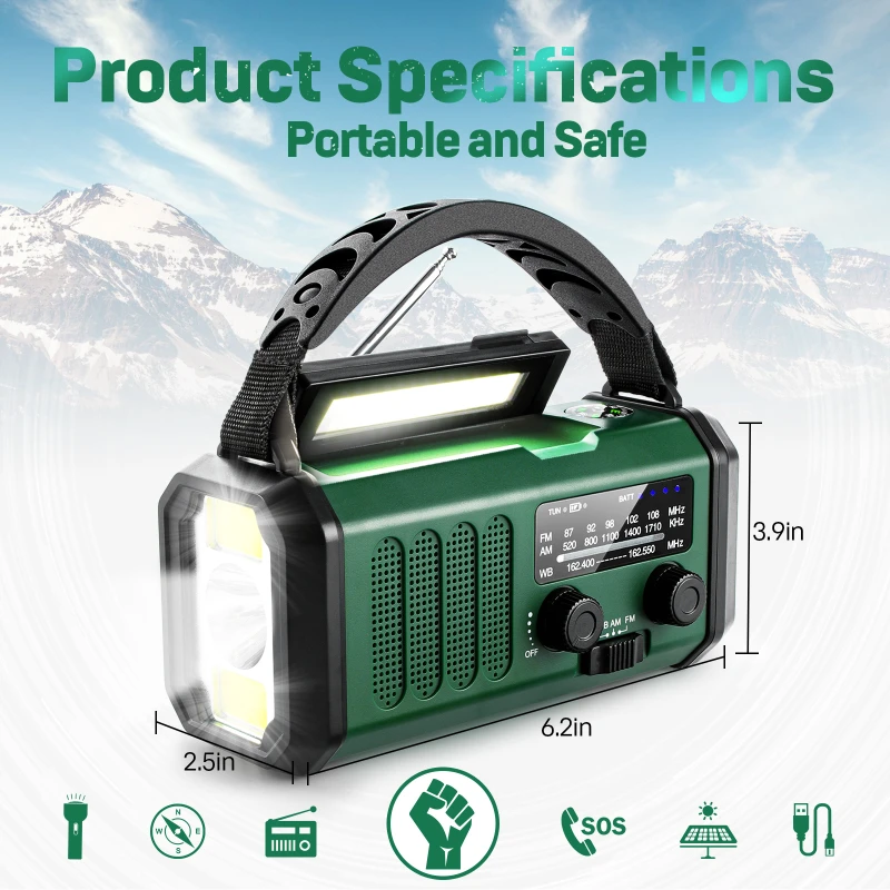 Emergency Weather Radio with NOAA, Solar Hand Crank & Flashlight