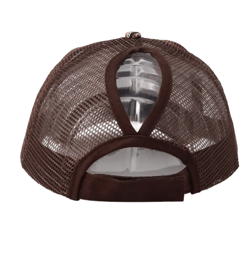 Leopard Print High Ponytail Trucker Hat Breathable Womens Mesh Snapback Cap