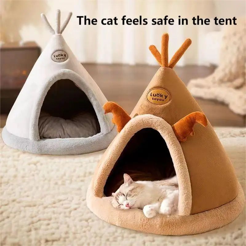 Cozy Plush Enclosed Cat House Washable Cat Cave Bed for Indoor Cats