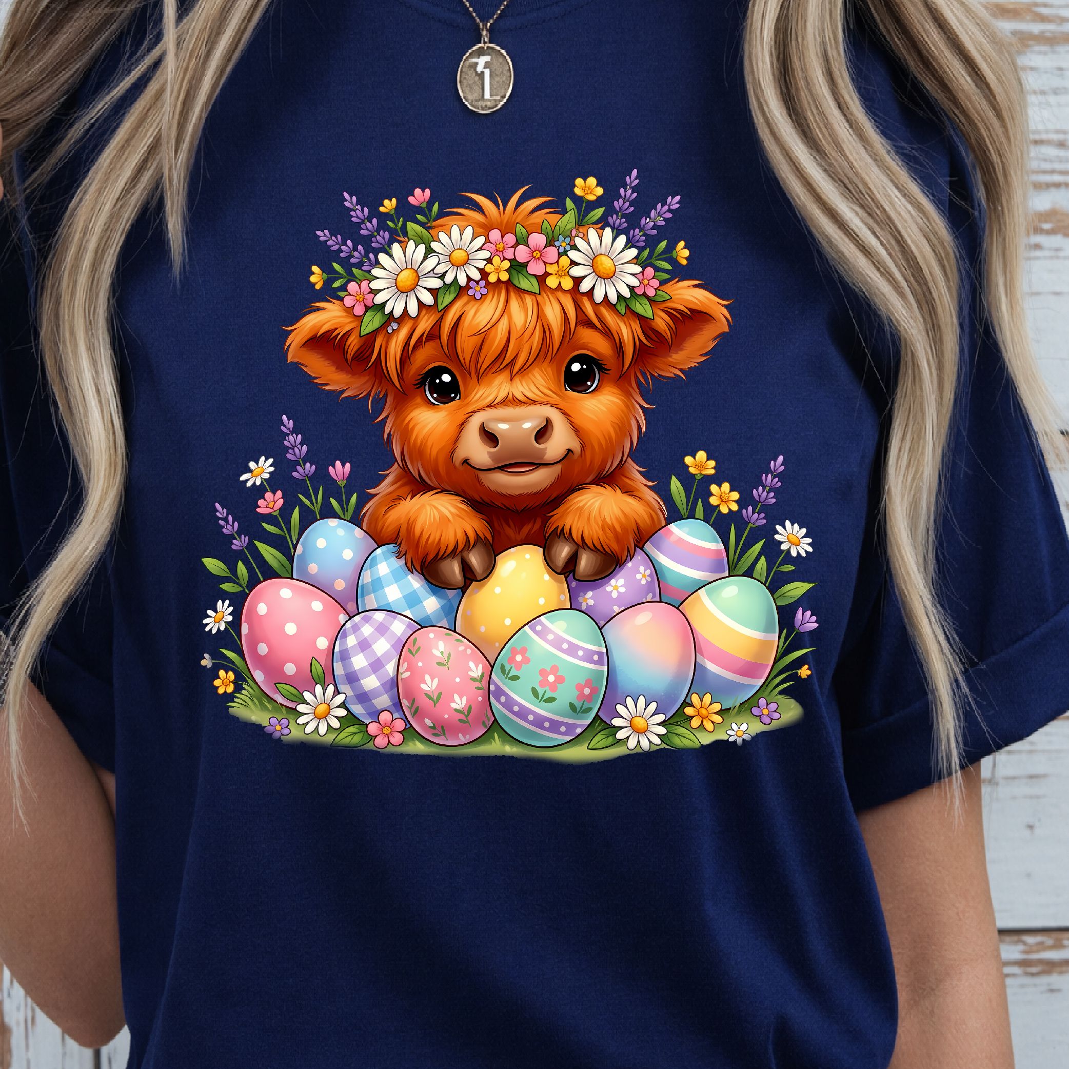 Cute Easter Highland Cow T-Shirt, Happy Easter Tee, Easter Cow Shirt
