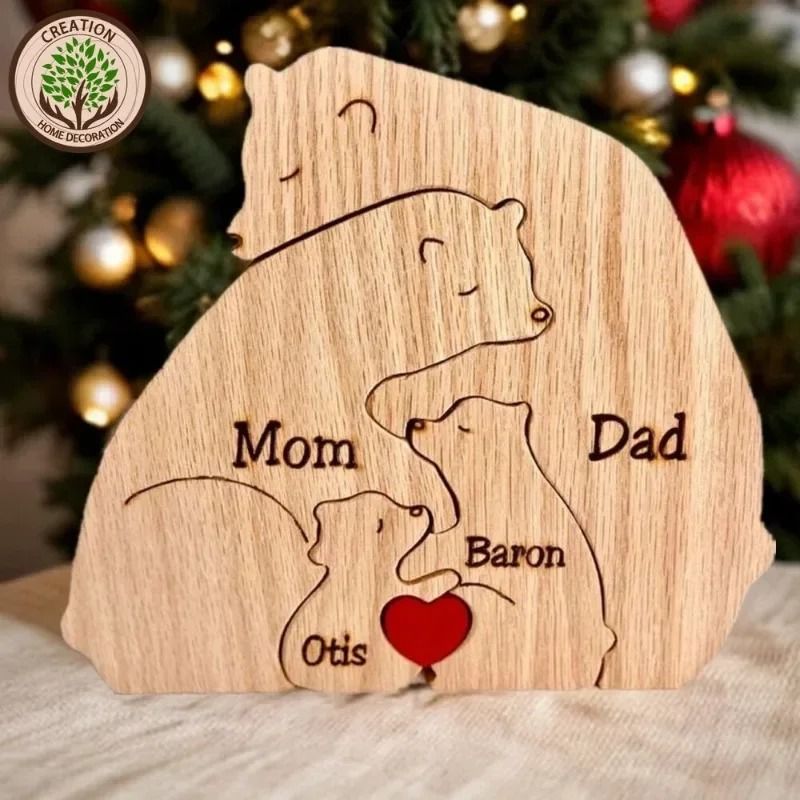 Personalized Bear Puzzle Ornament Custom Name Family Keepsake Decor