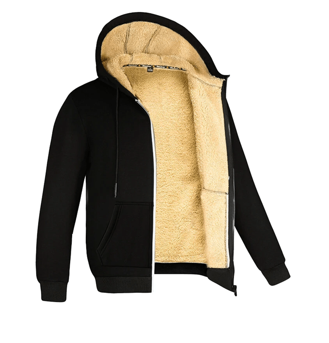 Mens Lambswool Fleece Hoodie Winter Warm Zipper Jacket