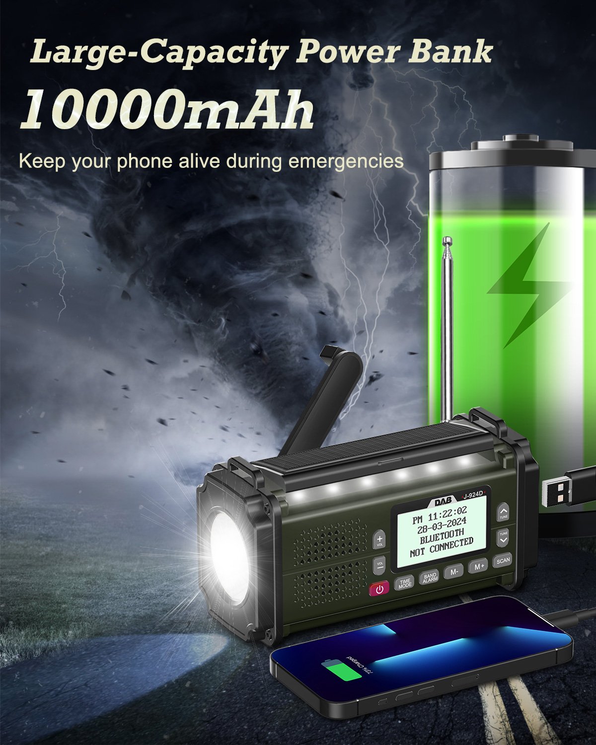 All-In-One Emergency Solar Radio with Power Bank, Bluetooth & Hand Crank Charging