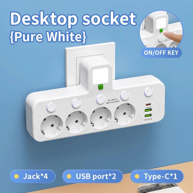 EU 4-Socket Wall Power Outlet