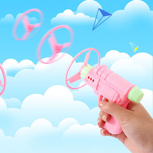 Kids Flying Saucer Launcher Bamboo Dragonfly Toy Gun with Light Up Spinner