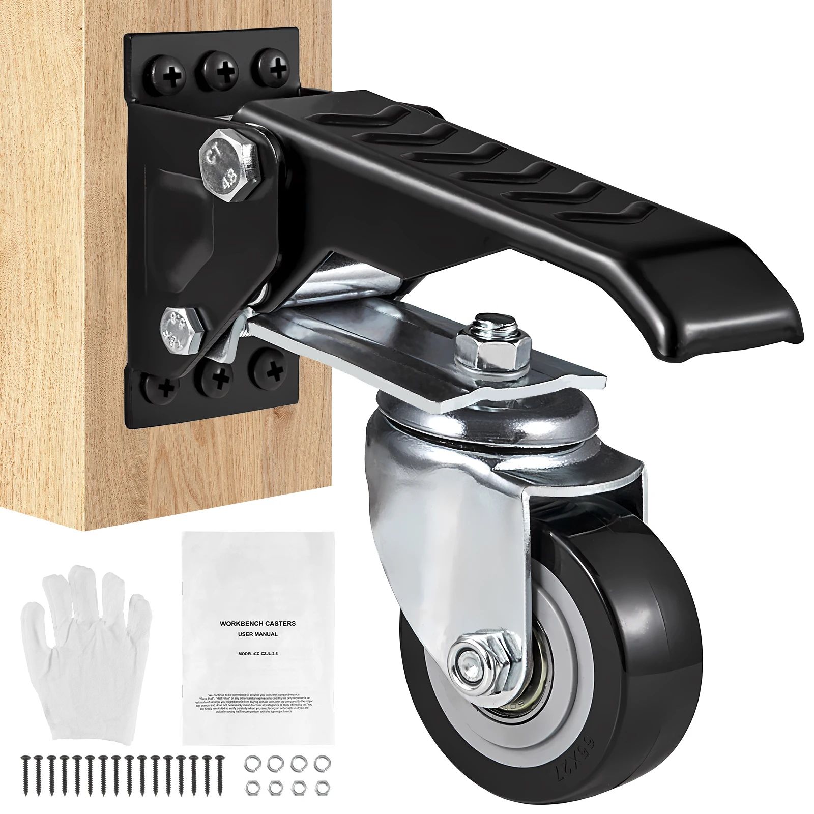 SucceBuy 4pcs Retractable Workbench Caster Wheels – 165 lbs Capacity 360° Swivel Side-Mounted Stepdown Casters