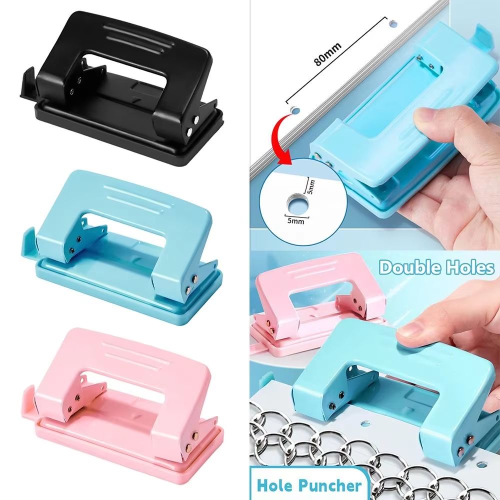 Metal Double-Hole Punch Tool Rotary Binding Cutter for DIY Crafts & Office